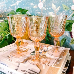 Pink Glass Wine Glasses 4oz, Set Of 4, Pink Drinking Glasses, Wine Glasses Bridesmaid, Pink Glassware, Wine Glasses, Vintage Glassware