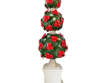 18" Italian Capodimonte Floral Topiary, Large Italian Porcelain Topiary, Italian Three Sphere Floral Topiary