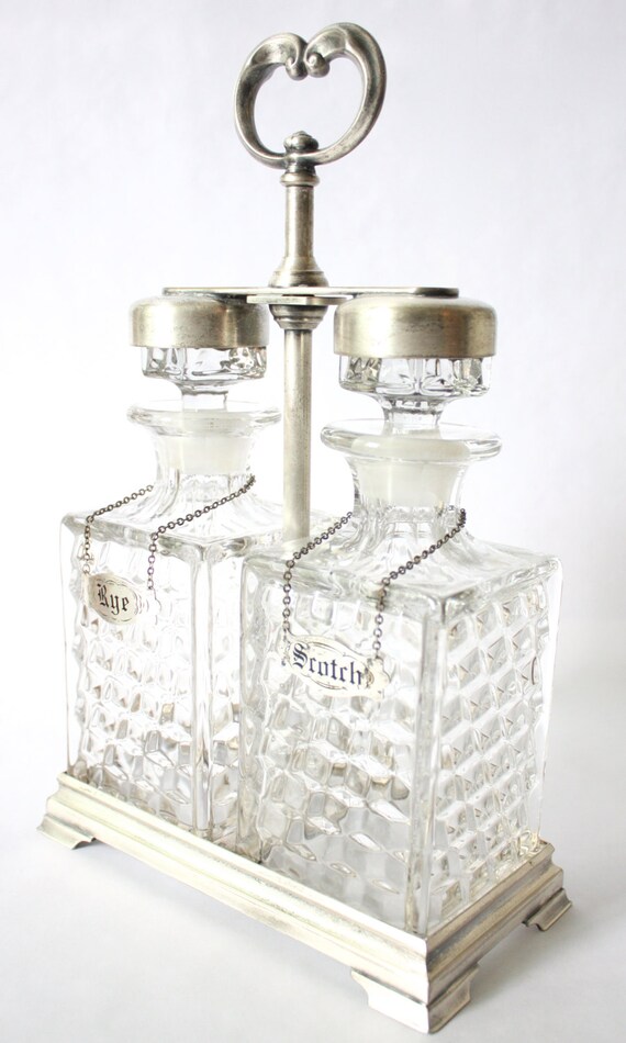 1930s Fostoria Scotch and Rye Crystal Decanter Set In Silver Etsy