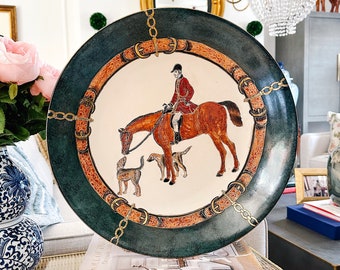 16" Large Equestrian Chinoiserie Charger Plate, Chinese Export Decorative Plate, Equestrian Decor And Gifts
