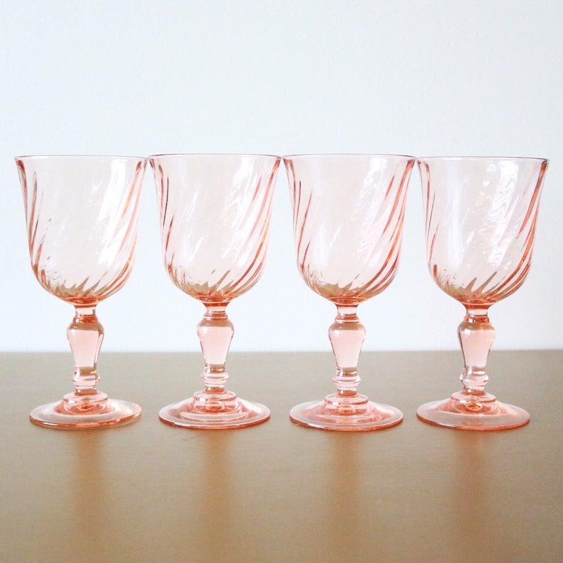 Pink Glass Wine Glasses 8oz Set of 4 Pink Drinking Glasses Etsy