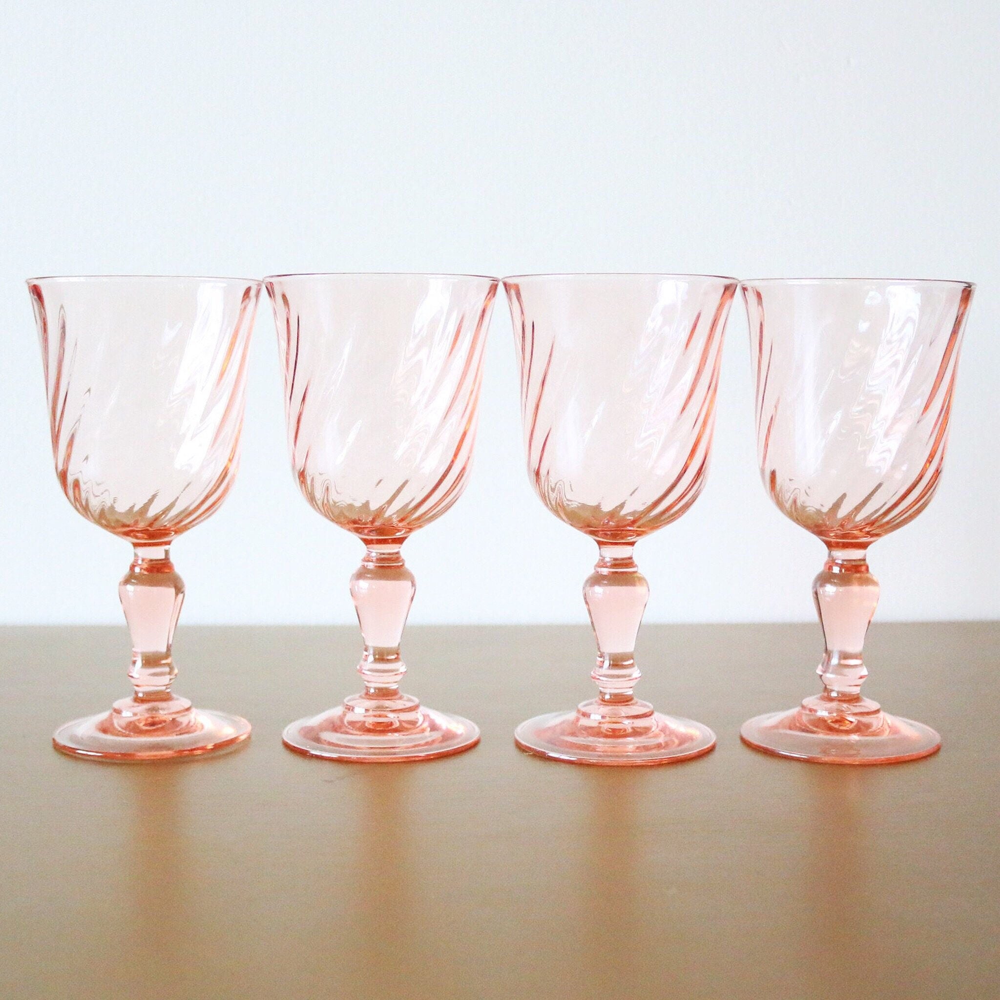 Pink Glass Wine Glasses 8oz Set of 4 Pink Drinking Glasses Etsy
