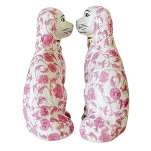 PINK FLORAL STAFFORDSHIRE DOGS SET OF 2