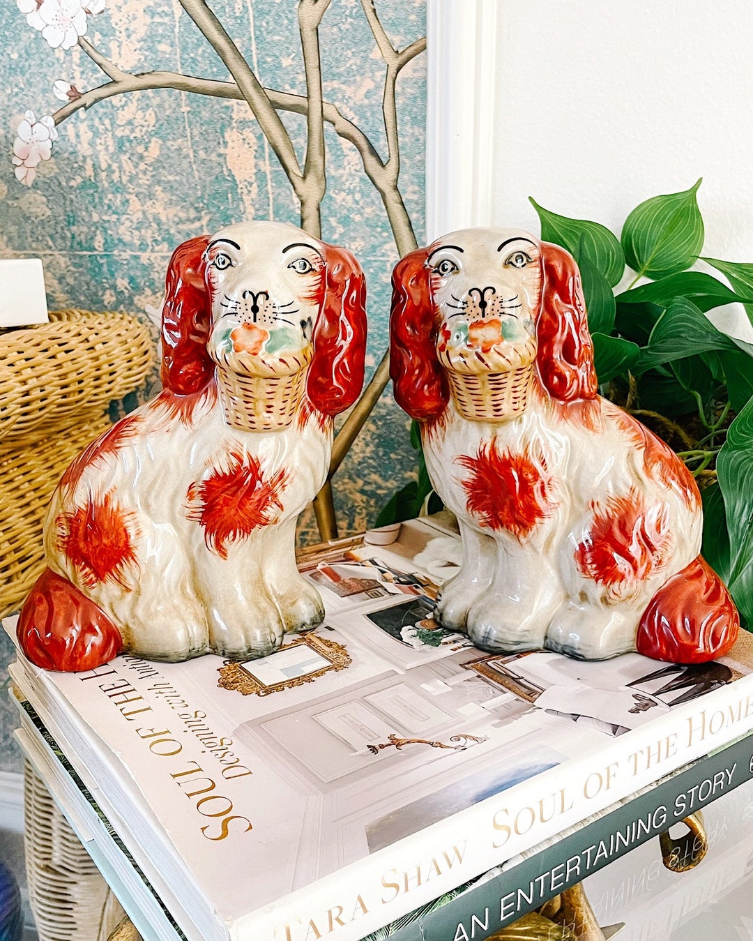 Pair of Russet Staffordshire Mantle Dogs, 7.5" Staffordshire Red