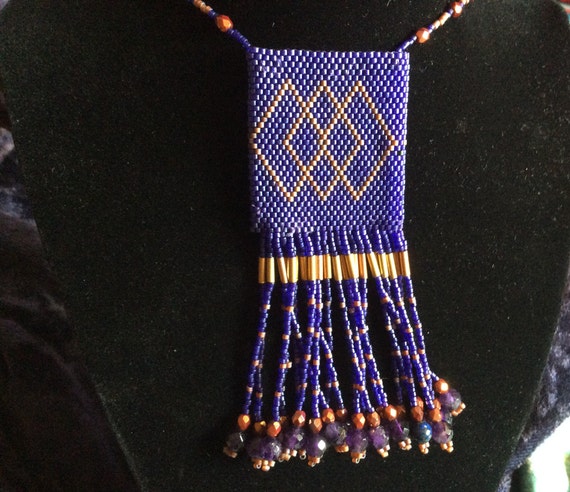 Vtg. Hand beaded necklace pouch bag - image 2