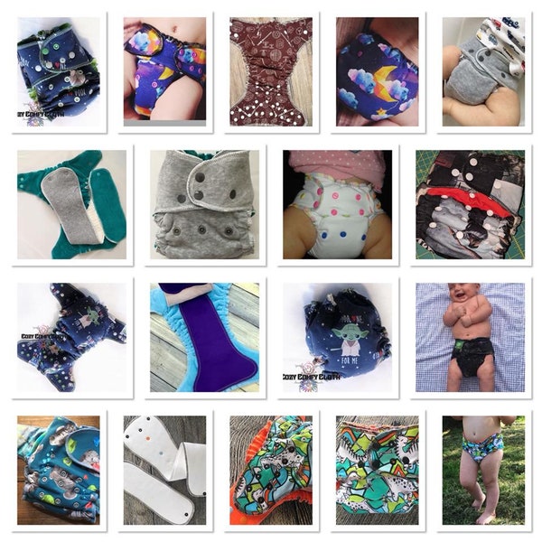 Flex Fit SERGED One Size Cloth Diaper PDF Pattern. The Happy Hippos Fits Approximately 10-45lbs. (Fitted, AI2, AIO)