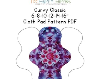 The Happy Hippos Curvy Classic 6-8-10-12-14-16" Sewing PDF Cloth Pad Pattern and Instructions. Full Photo Tutorial Included. Great serged!