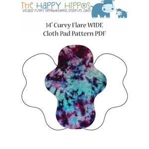 The Happy Hippos 14&quot; WIDE WIDTH Curvy Flare Sewing PDF Cloth Pad Pattern and Instructions. Full Photo Tutorial Included.
