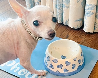 Blue Hearts Small dog bowl     copyright design