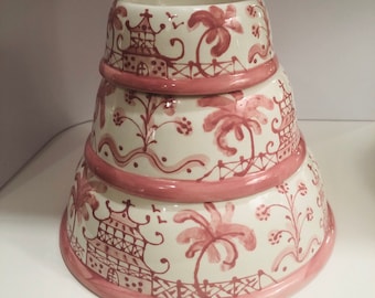 Hand Painted Chinoiserie Dog Bowl -  Pink Large  *** to add a name to bowl an additional listing must be purchased***