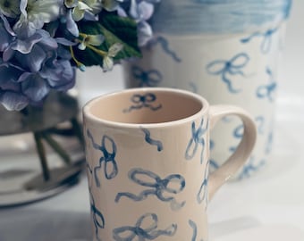 Blue Bows Mug Hand Painted