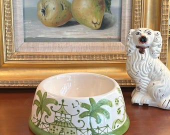 Hand Painted Chinoiserie Dog Bowl - LARGE Green  copyright design
