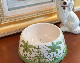 Hand Painted Chinoiserie Dog Bowl  Green  Medium copyright design