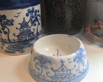 Hand Painted Chinoiserie Dog Bowl - Periwinkle Blue  -LARGE    COPYWRITED DESIGN