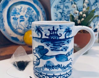 Hand painted Cavalier Chinoiserie Mug