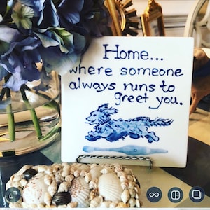 Home is where...Longhair Daschund/ English Cream Daschund trivet  COPYRIGHT