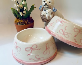 Hand Painted Pink Bows Dog Bowl - LARGE  ***COPYWRITED DESIGN