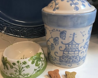 Hand Painted Periwinkle Blue ChinoiserieTreat canister  Copyright design