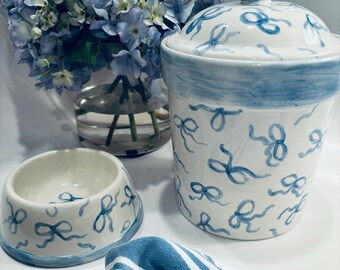 Blue Bows Canister hand painted ceramic