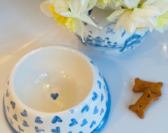 Hand Painted Blue Hearts MEDIUM dog bowl pet bowl copyright design