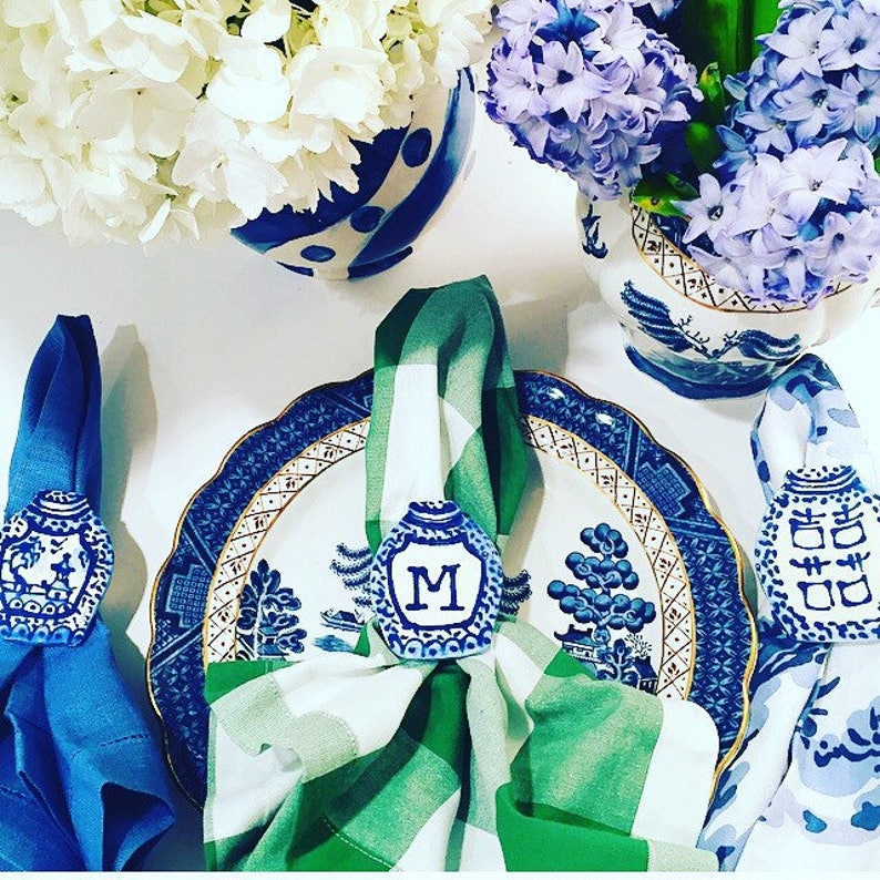 Initial Ginger Jar Napkin Rings Set of 4 Etsy