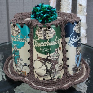 Sociable Cider Werks Freewheeler - Spoke Wrench - Training Wheels Hard Cider Can Hat / Crocheted / Taupe Brown-Cream