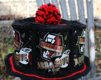 Abrasive Ale by Surly Brewing Beer Can Hat / Crocheted / Black-Red