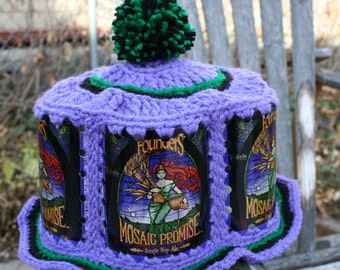 Mosaic Promise by Founders Brewing Beer Can Hat / Crocheted / Purple-black-green
