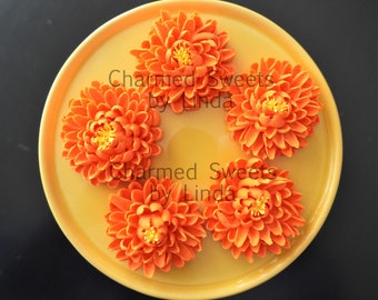 Royal Icing Marigold (or Chrysanthemum) Sugar Flowers Cake Cupcake Toppers
