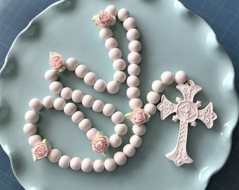Fondant Rosary and Cross with Royal Icing Roses New Colour SOFT BLUE! Baptisms Communions Confirmations