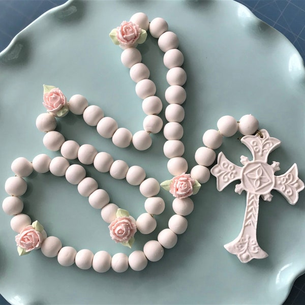 Fondant Rosary and Cross with Royal Icing Roses New Colour SOFT BLUE! Baptisms Communions Confirmations