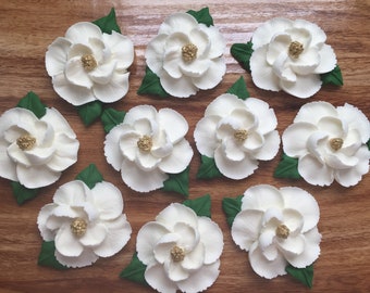 Royal Icing Magnolia Flower with Gold Metallic Center