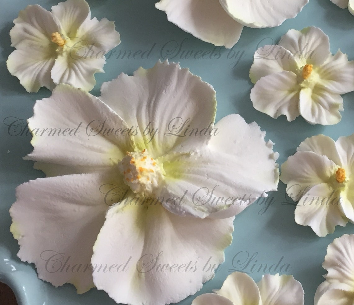 Royal Icing Hibiscus Flower Bouquet AllWhite Cake Topper Etsy