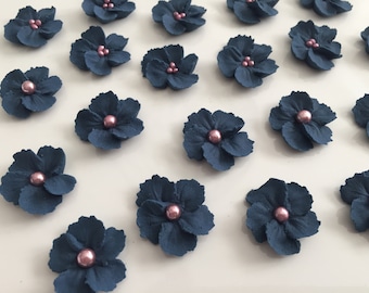 Royal Icing Navy 5 Petal Flowers with Candy Ball Centers Cookies - Macarons - Cakesicles - CakePoPs