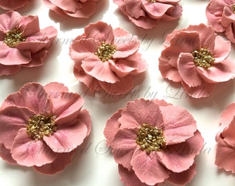 Royal Icing Flower Topper Pretties with Crystal centers for Cupcakes, Cakes or other Confections Pack of 12