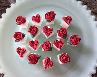 Mad Hatter Tea Party Sugar Cubes Red Roses and Red Hearts Valentines