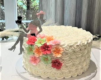 Girl/Woman Silhouette Holding Number Glitter Cake Topper