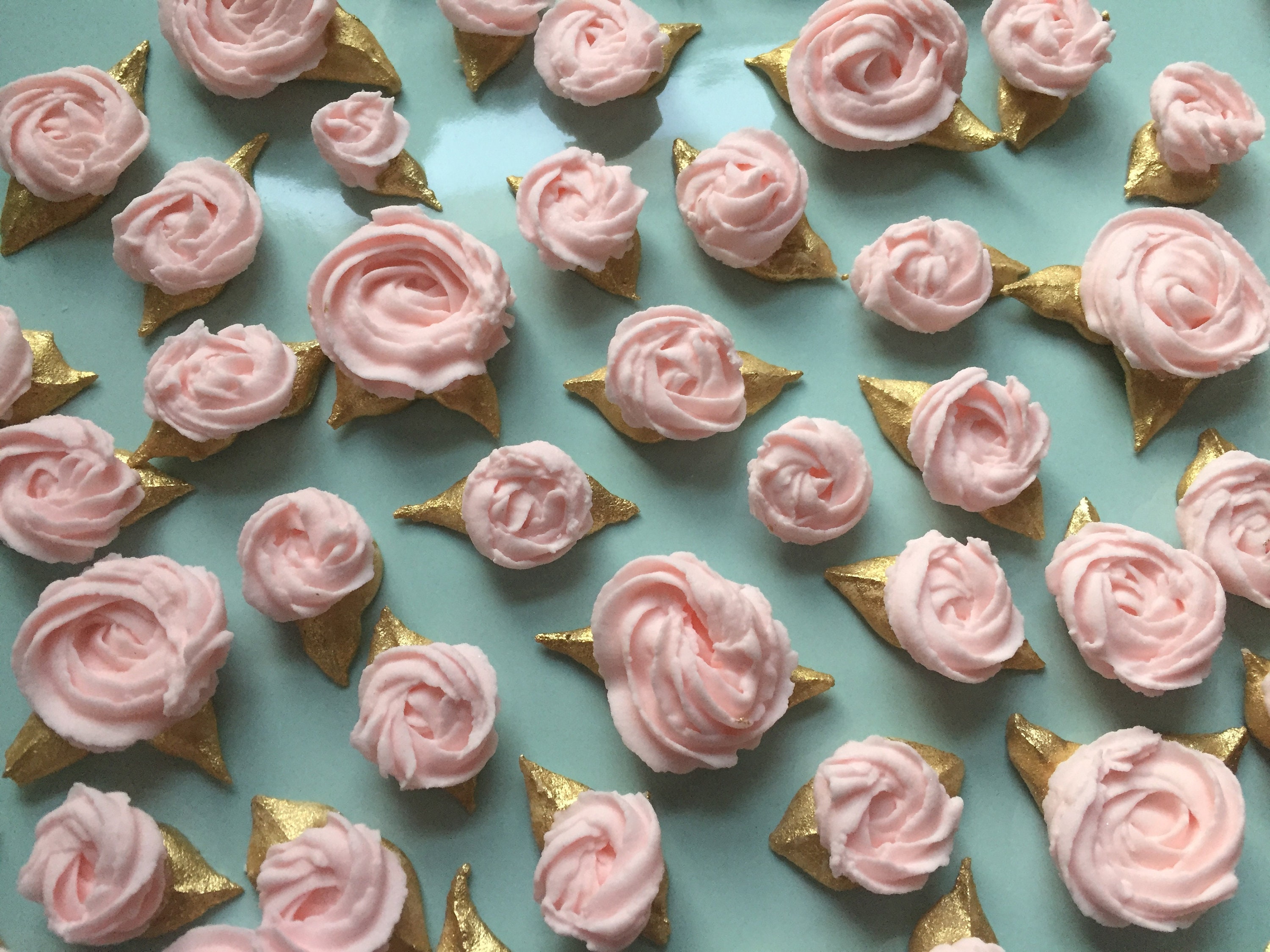 Royal Icing Rosettes in Soft Pink with Gold Leaves Weddings Etsy