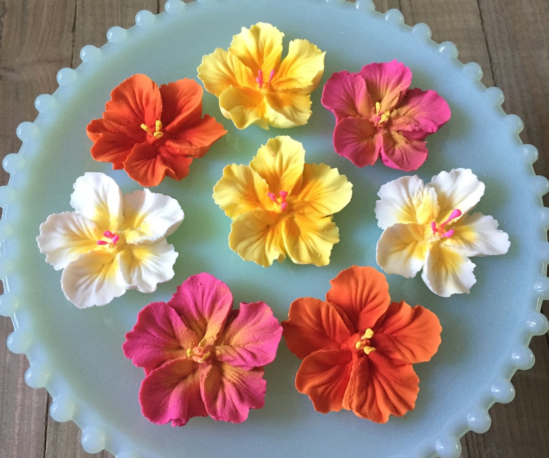 Royal Icing Hibiscus Flowers for Cakes Cupcakes Flower Decoration Etsy