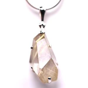 Faceted Rutilated Quartz Pendant - One of a Kind Sterling Silver Golden Rutile Pendant - Unique Gemstone Necklace - Statement Jewelry