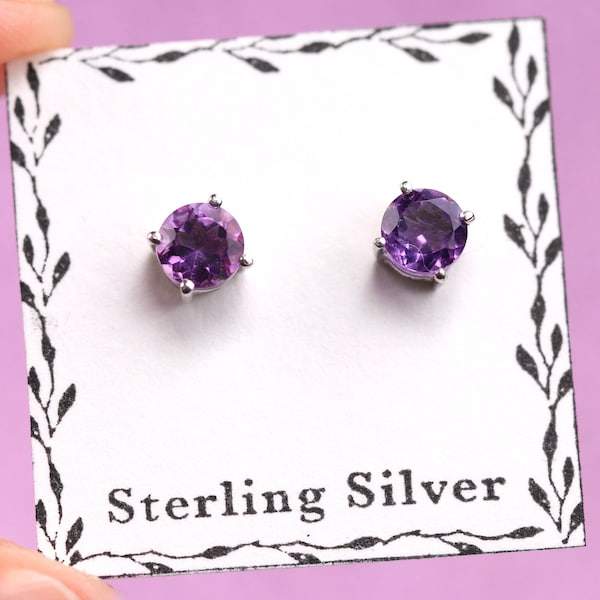 Amethyst Stud Earrings - 5mm Round Cut - Sterling Silver Stud Earrings - February Birthstone Jewelry