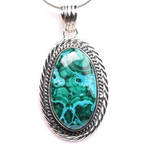 AAA Quality Malachite and Azurite Pendant - Sterling Silver One of a Kind Pendant - Chrysocolla Necklace
