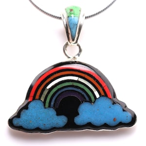 Sterling Silver Rainbow Inlay Pendant - One of a Kind Southwestern Jewelry - Small Batch Unique Artisan Necklace