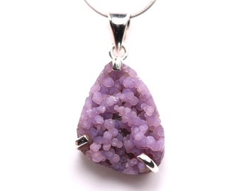 Purple Grape Agate Pendant - Solid Sterling Silver Necklace - Raw Purple Chalcedony Gem & Mineral Specimen Jewelry - Unique Gift