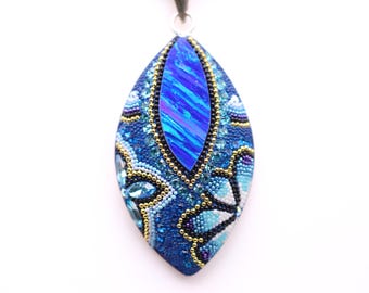 Large Sterling Silver Tear Drop Shape Micro Mosaic Opal Pendant - Featuring Dichroic Glass & Austrian Crystal