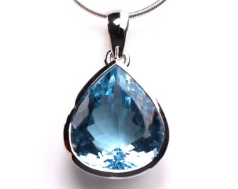 Large Sky Blue Topaz Pendant - Sterling Silver Blue Topaz Necklace - December Birthstone Jewelry - Pear Cut - Teardrop Shape