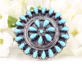 Sterling Silver Southwestern Turquoise Cluster Work Ring - Petit Point Cluster Work Jewelry - Turquoise Ring - Christmas Gift for Her