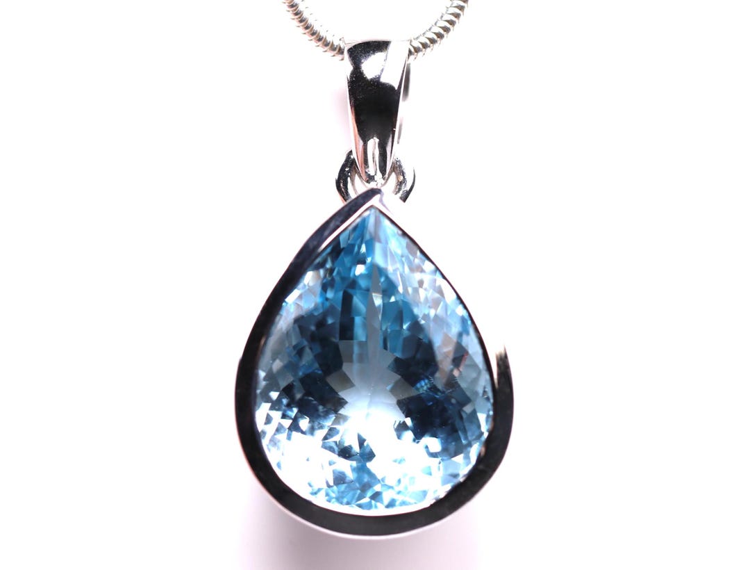 Large Sky Blue Topaz Pendant - Sterling Silver Blue Topaz Necklace ...