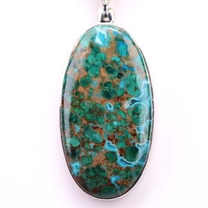 Malachite and Azurite Pendant - Sterling Silver One of a Kind Pendant - Chrysocolla Necklace - Christmas Gift for Her