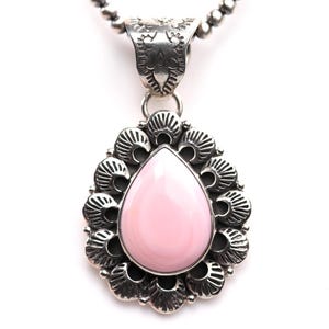 Southwestern Pink Conch Shell Pendant - Sterling Silver One of a Kind Southwestern Necklace - Cotton Candy Conch - Teardrop Pear Shape